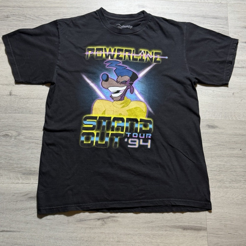 Disney‎ Powerline Stand Out Tour 94 T Shirt Mens Medium Black Graphic Goofy